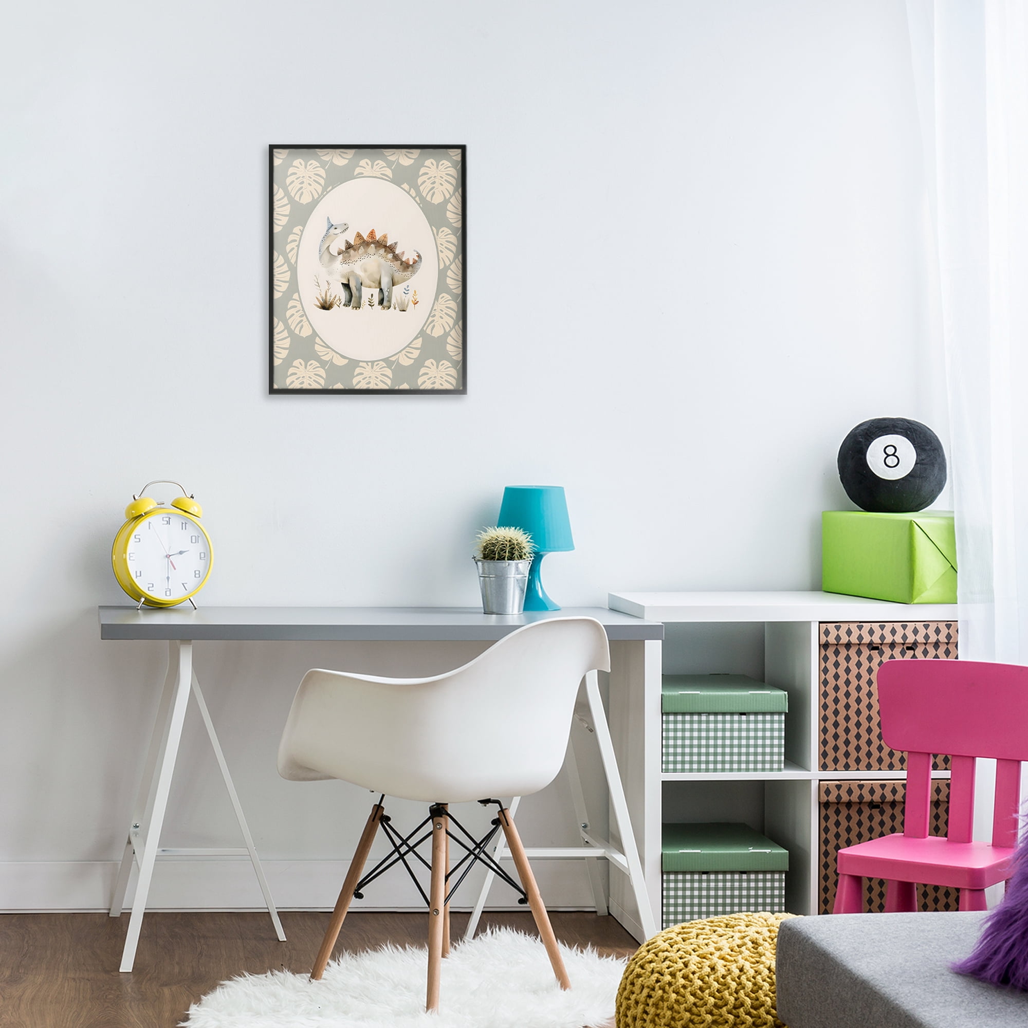 Stupell Industries Watercolor Dinosaur Monstera Border Black Framed Giclee Art, design by LSR Design Studio