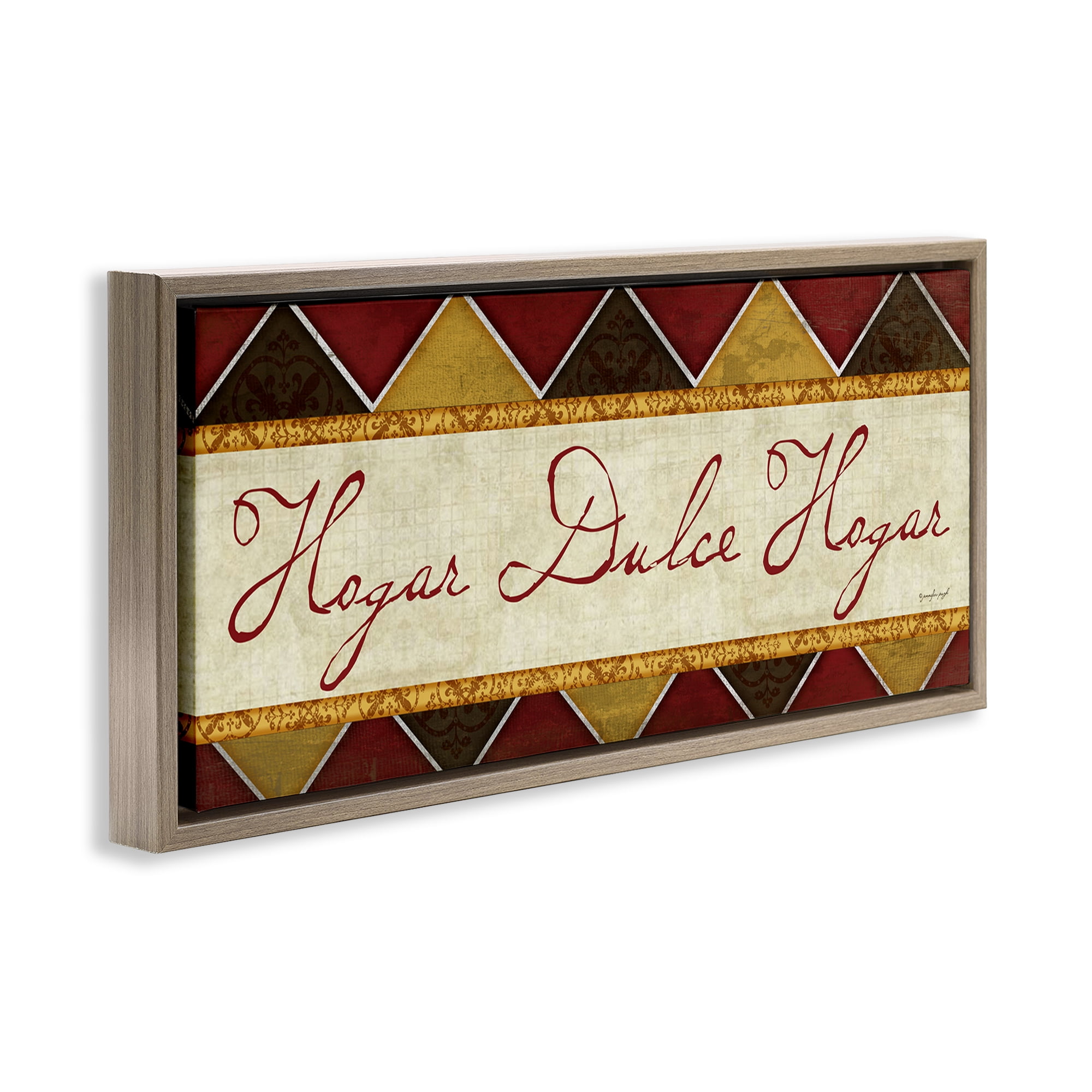 Stupell Industries Hogar Dulce Hogar Patrón Tradicional Signs and Rules Painting Brown Floater Framed Art Print Wall Art, 25 x 11