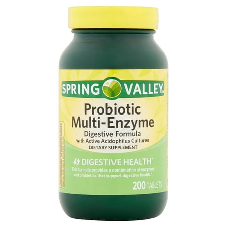 Spring Valley probiotique multi-enzyme digestive Comprimés Formule, 200 count