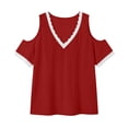 thumbnail image 5 of TGSLY Women's Cold Shoulder Tops Lightweight Soft Lace Trim V Neck Short Sleeve Blouses Relaxed Fit Dressy Casual Solid Color T-Shirts S, 5 of 10