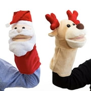 HearthSong Singing North Pole Friends Hand Puppets, Includes One Reindeer and One Santa Claus