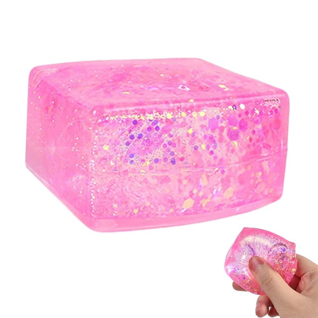 4 Pack Glitter Ice Cubes,Soft Cube Sensory SquishyFidget Toys,Ice Cube SquishyMalt Sugar Stress Balls,Slow Rise Stress Cubes for Adults,Square Squeeze StressBalls for Anxiety StressRelief,PartyFavors