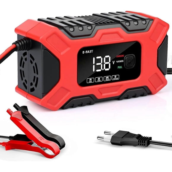 Car Battery Charger, 12V 6A LiFePO4 Motorcycle Battery Charger with Automatic Repair & LCD Screen, Smart Battery Charger for AGM/Gel/Wet/SLA