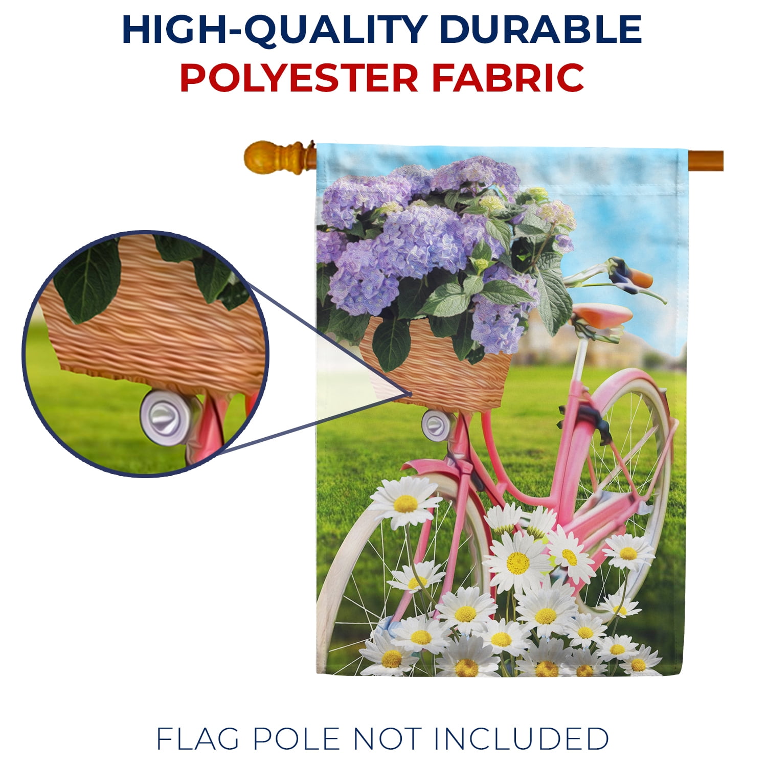 America Forever Spring Bicycle House Flag 28 x 40 inches Double Sided Summer Themed, Daisy, Hydrangeas, Colorful - Seasonal Yard Lawn Outdoor Decorative Spring Flowers House Flag