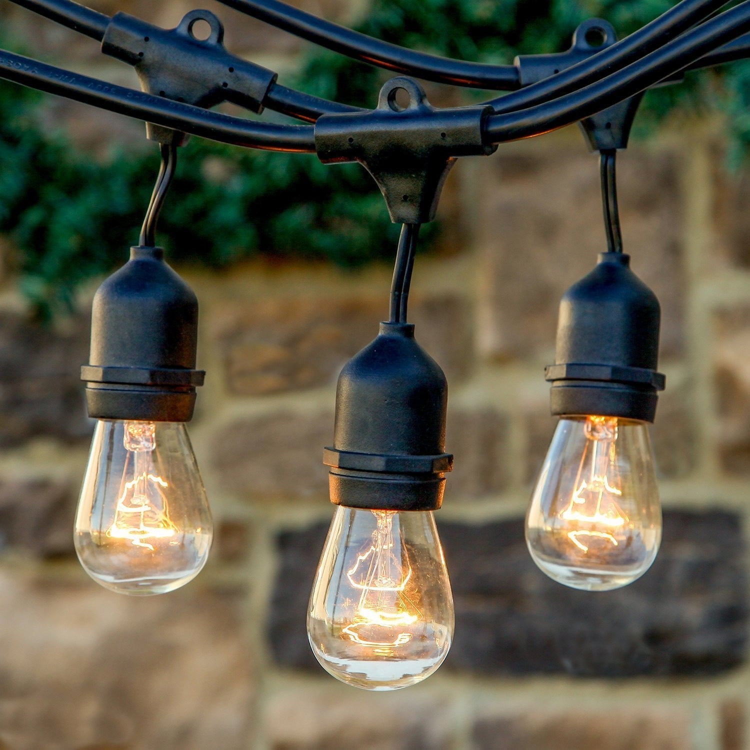 Brightech Ambience Pro Outdoor Incandescent String Lights 48ft, Waterproof Shatterproof Dimmable 11W Edison Bulbs for Patio, Porch, Backyard