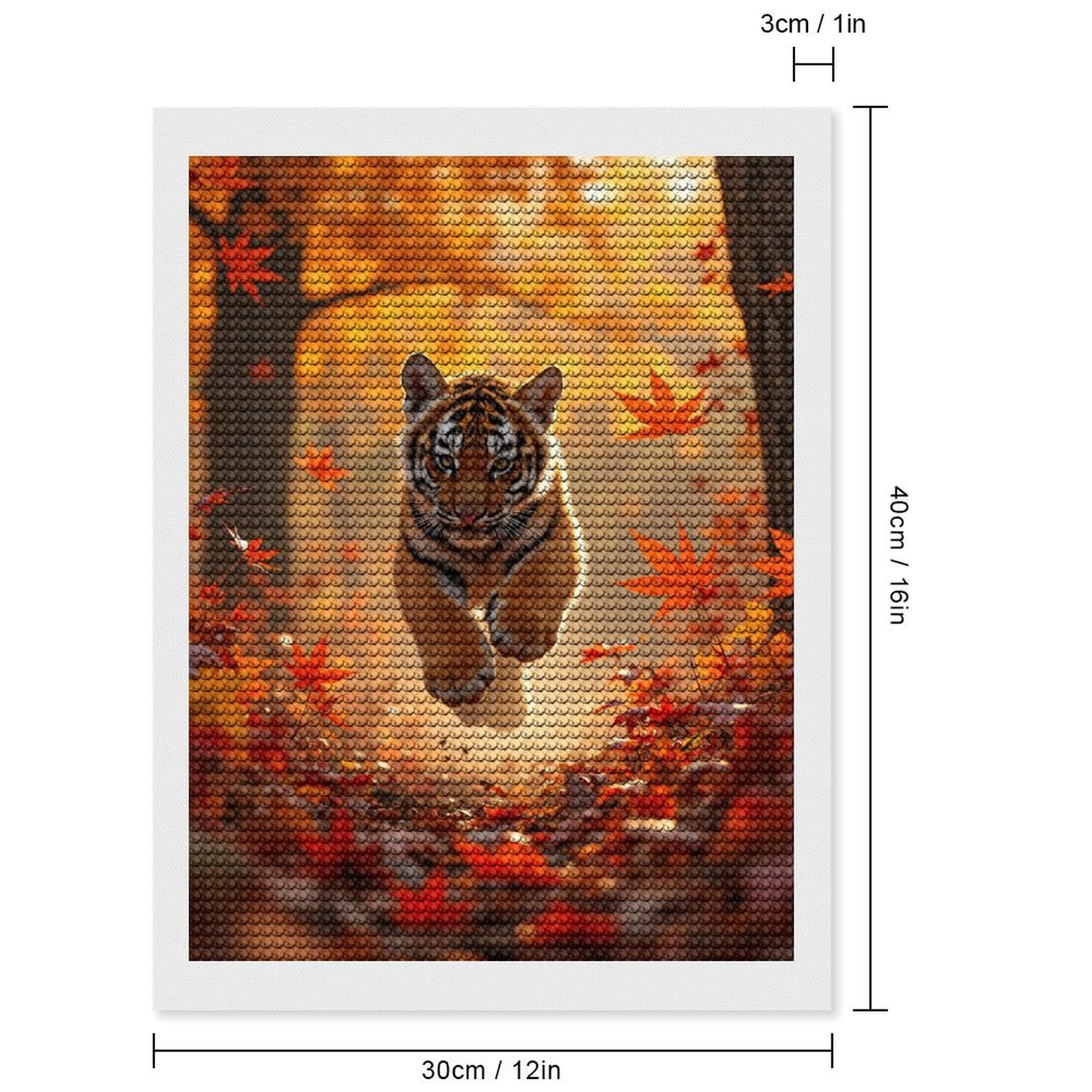 Diamond Art Kits for Adults, Tiger Cub Autumn Leaves Running 5D Diamond Painting Kits for Adults Beginners, DIY Full Drill Diamond Painting, Gem Art and Crafts 12x16