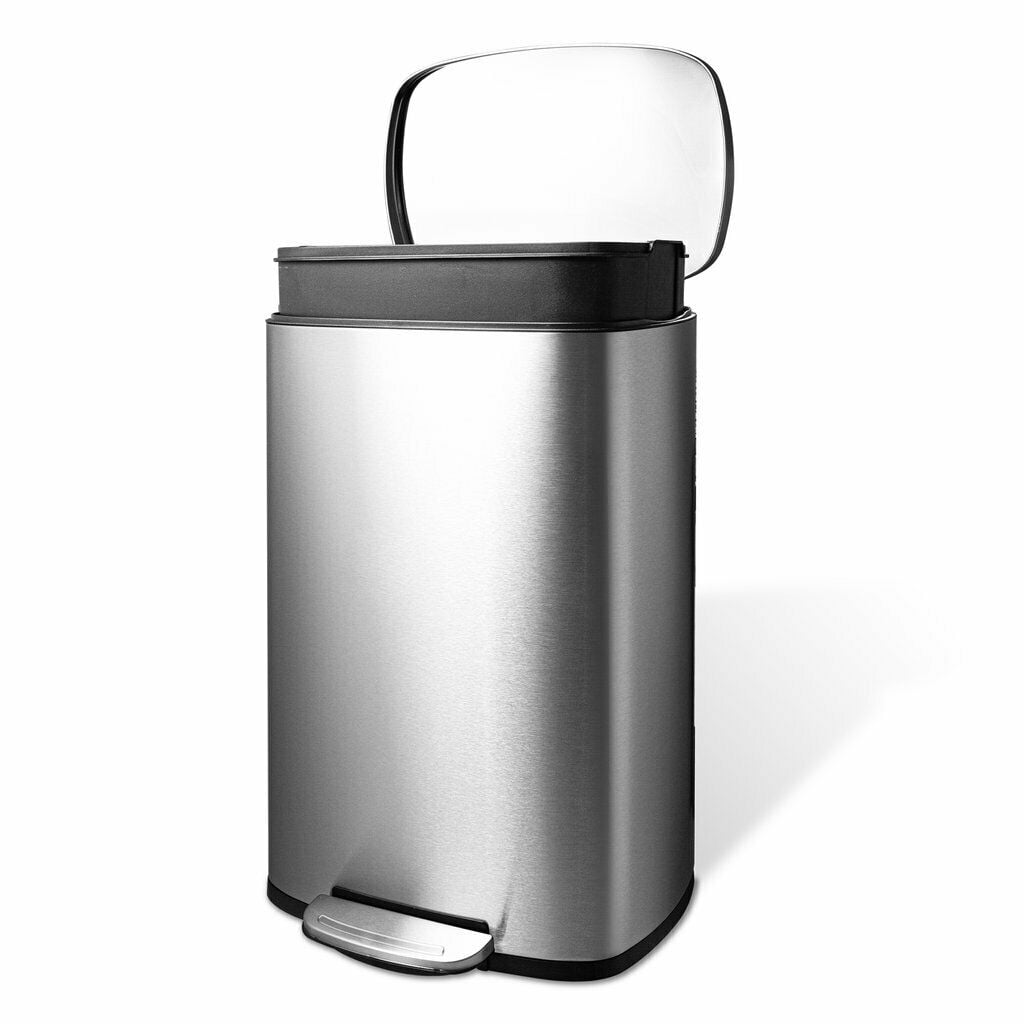 Nine Stars Automatic Kitchen Trash Can, 13 Gallon Stainless Steel, Motion Sensor Hands-Free Soft-Close Lid Garbage Bin, Silver