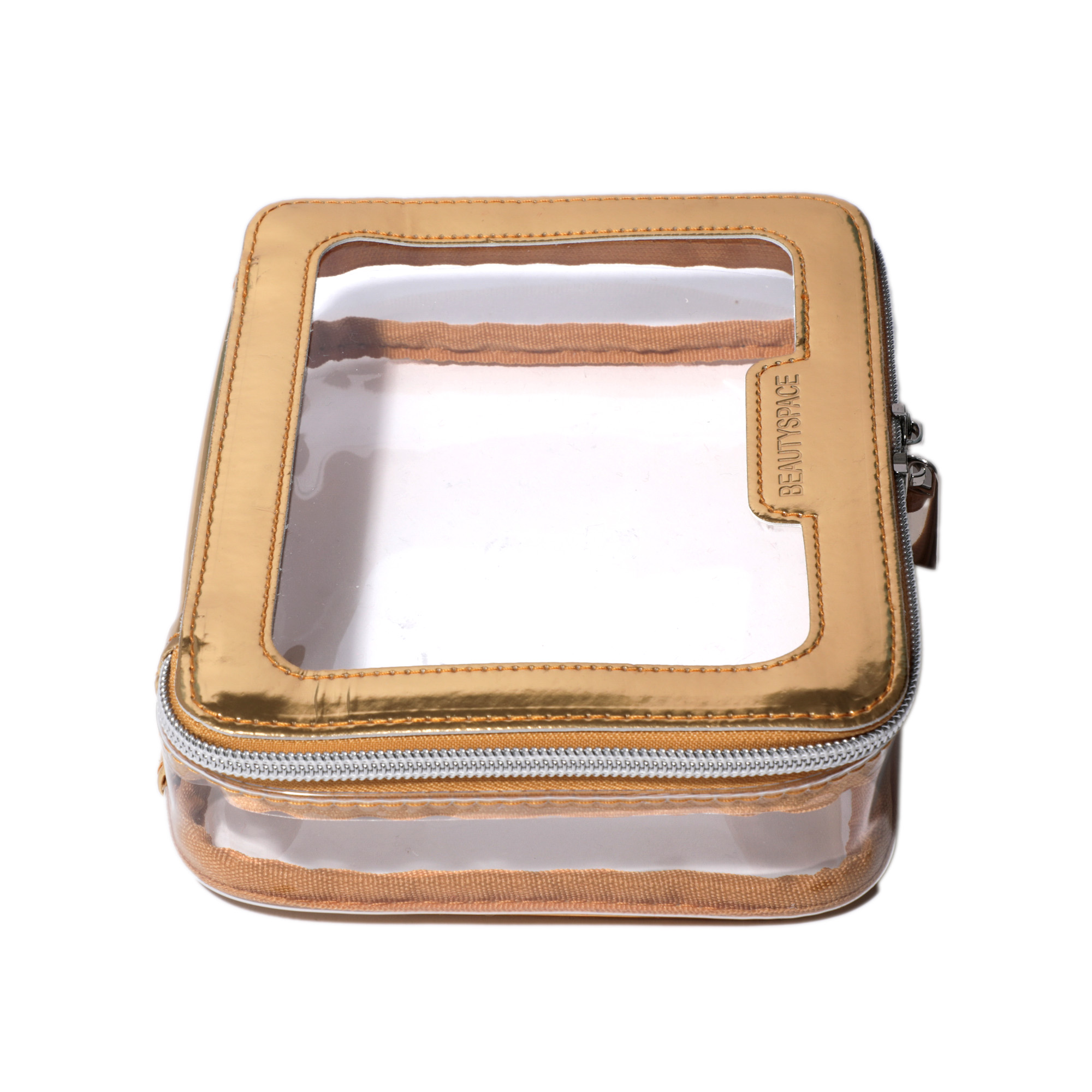 BEAUTYSPACE Gold Color Piped Clear Travel Bag