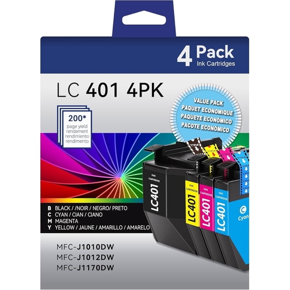 LC401 Ink Cartridge Compatible for Brother LC401 LC401XL for Brother MFC-J1010DW MFC-J1012DW MFC-J1170DW Printer (4 Pack)