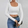 thumbnail image 4 of Thredzr Womens Fall Tops 2025 Low Cut Scoop Neck Casual Ribbed Long Sleeve Shirt Spring Tee 06# White L, 4 of 4