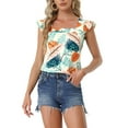 thumbnail image 1 of INSPIRE CHIC Women's Tropical Printed Square Neck Ruffle Tank Top M Orange, 1 of 6