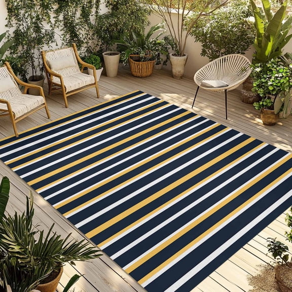 Fsddascl Orange Navy Blue Outdoor Rug for Patio/Deck/Porch, Non-Slip Large Area Rug 4 x 6 Ft, Modern Abstract Vertical Striped Indoor Outdoor Rugs Washable Area Rugs, Reversible Camping Rug Carpet