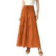 thumbnail image 1 of Faldas Boho para Mujeres Inspire Chic, Faldas Maxi de Playa con Cintura Elástica Fruncida, A-Line, Verano, Color Naranja Oscuro, Talla M, 1 of 6