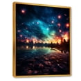 thumbnail image 2 of Designart "Green and Red Fireworks over the Lake I" Fashion Framed Wall Art - Modern Green Fireworks Entryway Framed Wall Art Print, 2 of 6
