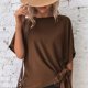 thumbnail image 5 of Camisa de manga corta para mujer, cuello redondo, dobladillo con nudo, Color puro, corte holgado, Top informal para mujer para citas, compras diarias, 5 of 6