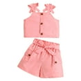 thumbnail image 1 of Odeerbi 1-8 Años Niñas Trajes de Verano Camisolas de Algodón Pantalones Cortos Cargo Conjunto de Dos Piezas Pechera Con Lazo, 1 of 9
