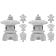8 Pcs Gazebo Pagoda Statue Gardening Ornament Mini Model Decor for Office Living Room Zen Tiny Sand Table Pavilion
