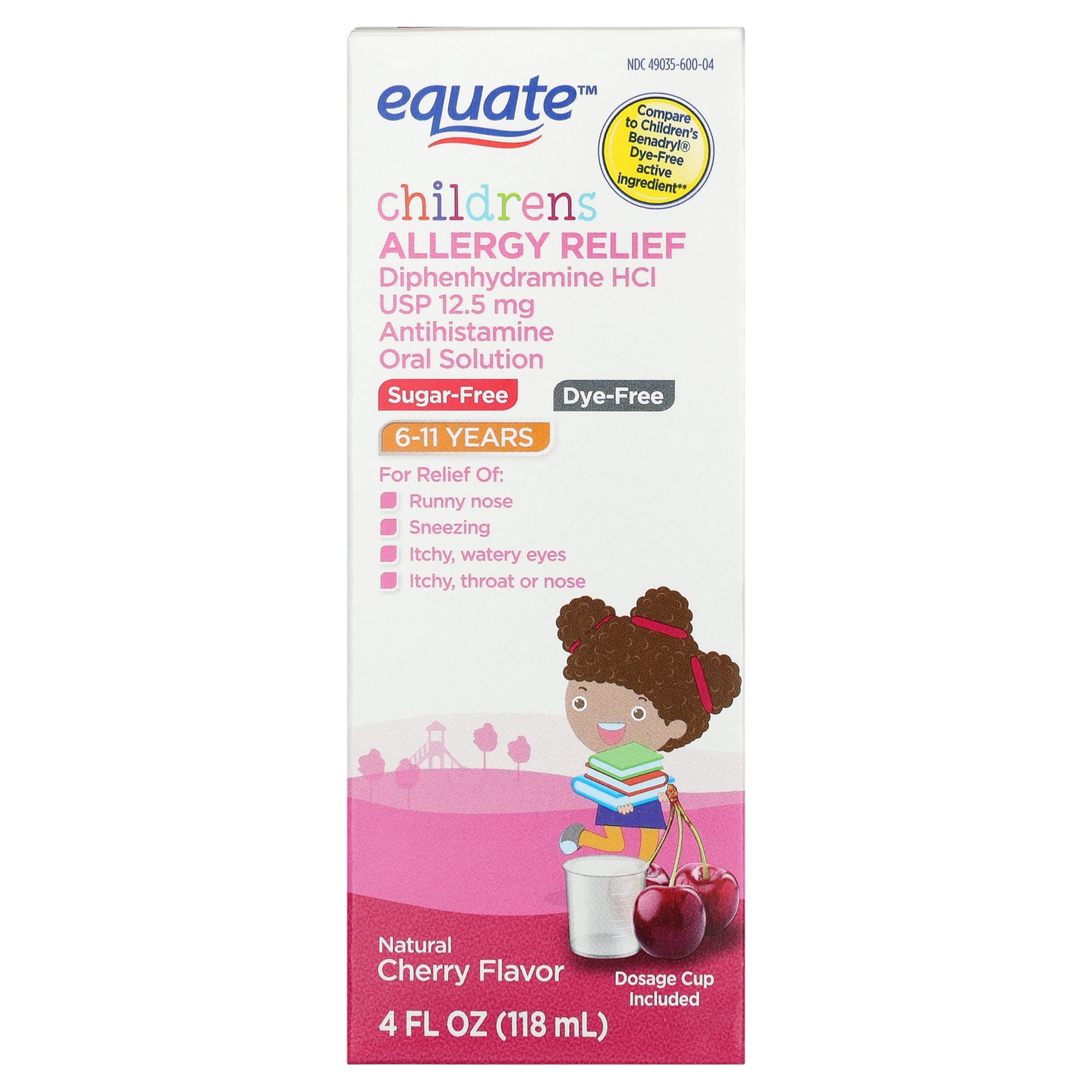 Equate Children's Allergy Relief Diphenhydramine HCl Antihistamine Oral Solution, Natural Cherry Flavor, 4 fl oz