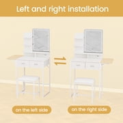 Fairy White Makeup Vanity Desk with Mirror, Lights, Power Outlet, Chair & Storage Drawer