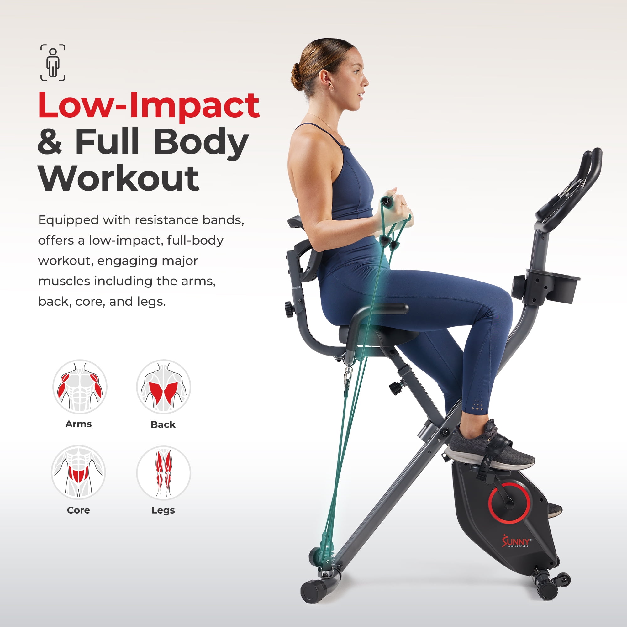 Sunny Health & Fitness Full Body Foldable Magnetic X-Bike Pro w Bluetooth & Free SunnyFit® App Membership - SF-B223012