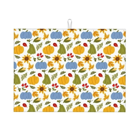 

Zeuib Autumn Pumpkins Blooms Dish Drainer Kitchen Counter Kitchen Drying Mat Heat Resistant Drainer Mats Easy to Clean Dish Rack Pad