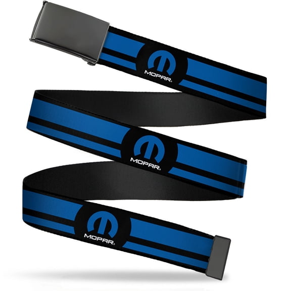 Adjustable Belt, Clamp Buckle, Cut-to-Fit, Mopar Logo Stripe Black Blue