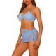 thumbnail image 4 of Conjuntos de bikini de anillo con halter para mujeres, traje de baño de 3 piezas con falda de malla con cordón, sarongs pequeños en azul, 4 of 5