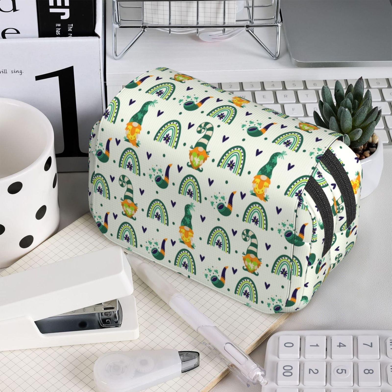 Rateoe St. Patrick's day Pattern Double Clamshell Pen Case, Storage Organizer with Two Zipper Compartments– Holds Up to 50 Pencils & Pens
