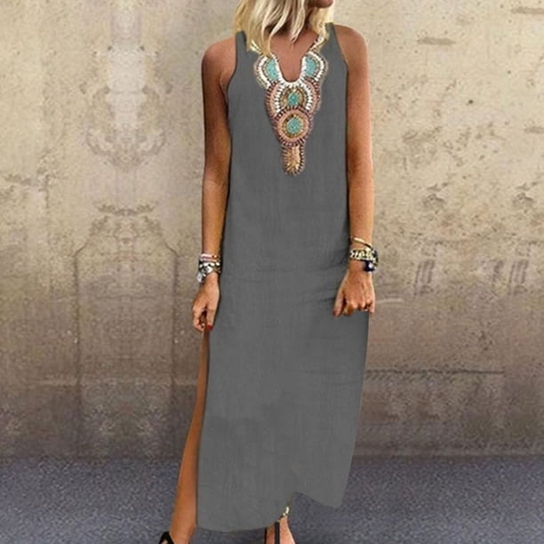 WILLBEST Vestidos Floreados para Mujer Vestidos de Verano para Mujer Casual Suelto Bohemio Vestido Floral Correa Maxi Vestido Grande