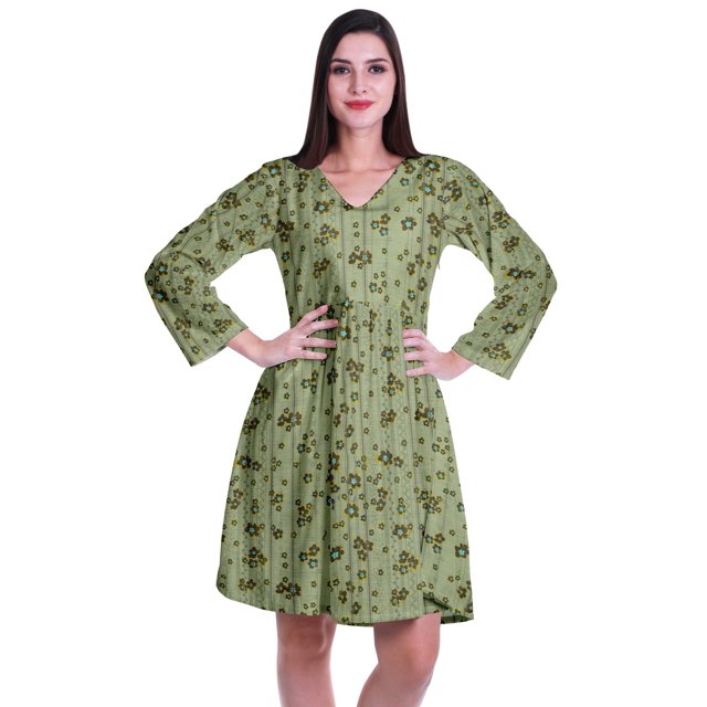 Moomaya Robe Courte Évasée Imprimée de Designer, Manches Longues, Tunique en Velours, Robes pour Femmes