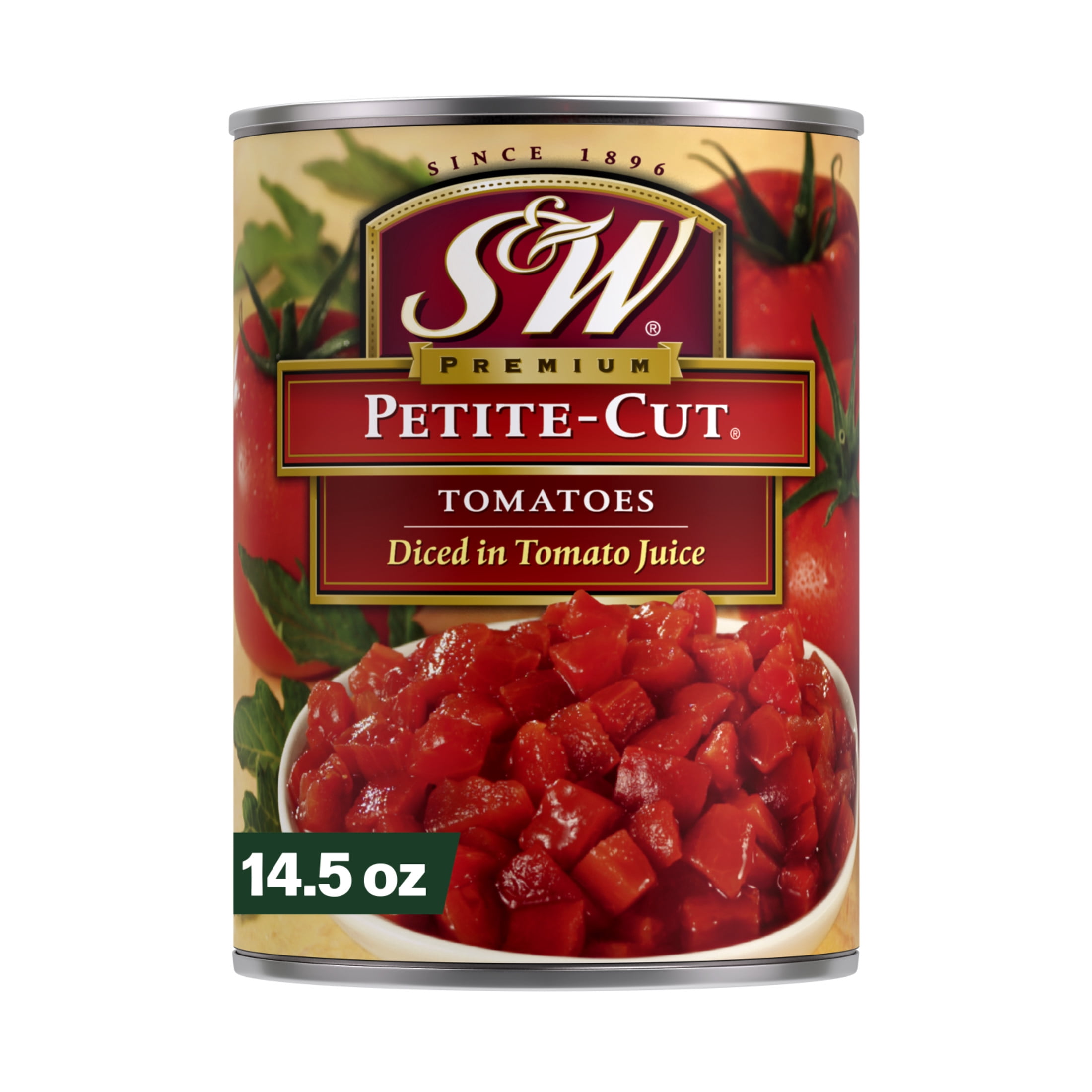 (4 pack) S&W Premium Petite Cut Canned Diced Tomatoes, 14.5 oz Can