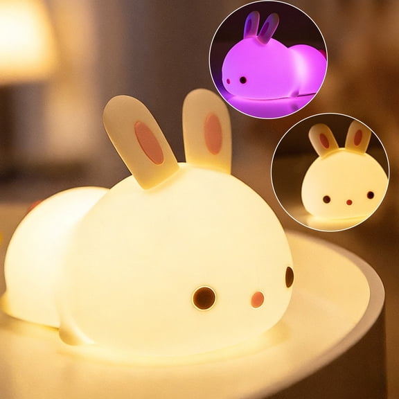LED Rabbit Night Light Silicone Bedside Lamp | Touch Tap Control | Warm & Multicolor Modes | Soft Eye Protection | Decor Accent for Bedroom | White | 1 Pack