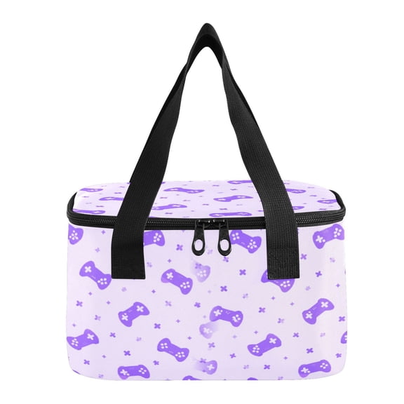 6L Insulated Lunch Bag Square Handheld Cooler Tote Purple Game Pattern Reusable Thermal Bag with Polyester & Aluminum Lining for Work Picnic Travel