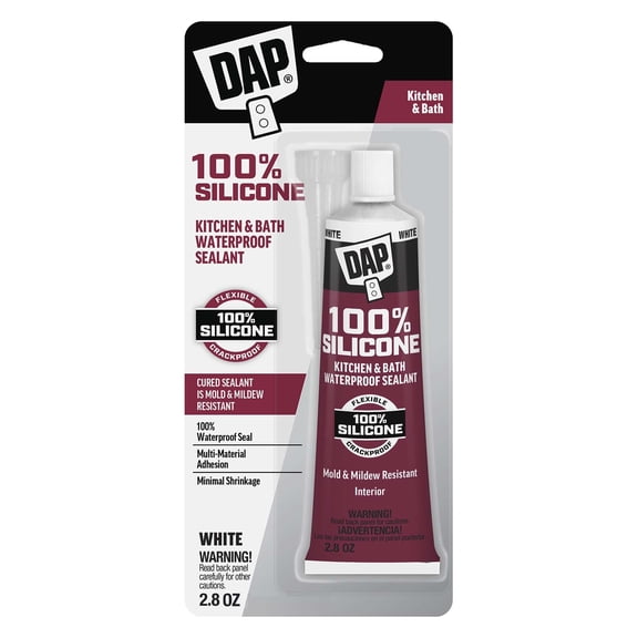 DAP 100% Silicone White 2.8 oz Rubber Kitchen, Bath & Plumbing Bath Sealant