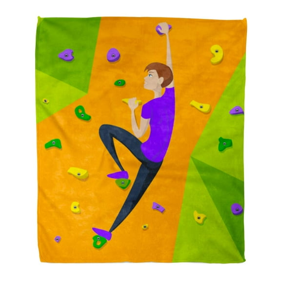 ASHLEIGH Flannel Throw Blanket Action Climbing Rock Climber Girl Climbs to The Wall Soft for Bed Sofa and Couch 50x60 Inches