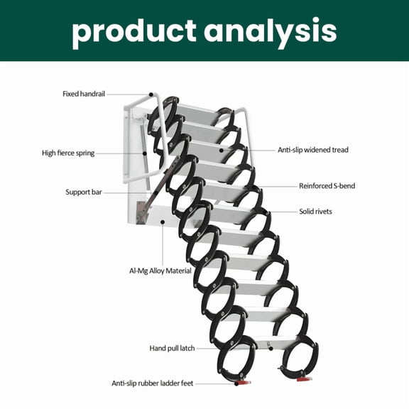 Adjustable 12-Step Pull Down 10FT Wall Mounted Ladder for Loft Home Storage Room Industrial Plant