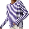 thumbnail image 2 of VISALY Pullover Crewneck Sweatshirt Striped Sweater Round Neck Knitted Pure Color Sweater Autumn Winter Classic Top Sweaters Crochet Sweaters Sweatshirts Loose Fit Hoodie Fitted Sweater Purple S, 2 of 4