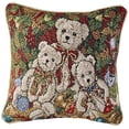 thumbnail image 1 of Violet Linen Decorative Christmas Tapestry Throw Pillow, 18" x 18", Teddy Bears Design, 1 of 2