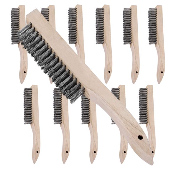 ZOENHOU 24 Piezas Cepillo de Alambre de 10 Pulgadas Mango de Madera Cepillo de Alambre Multiusos Cepillos de Alambre para Limpiar Escorias de Soldadura y Óxido