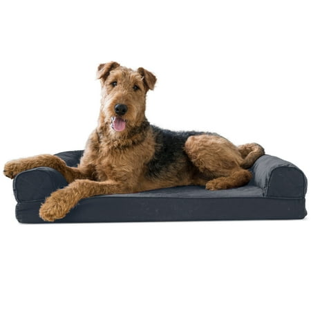 UPC: 0842229125771 | FurHaven Pet Products Quilted Memory Top Sofa-Style Pet Bed for Dogs & Cats – Iron Gray Large