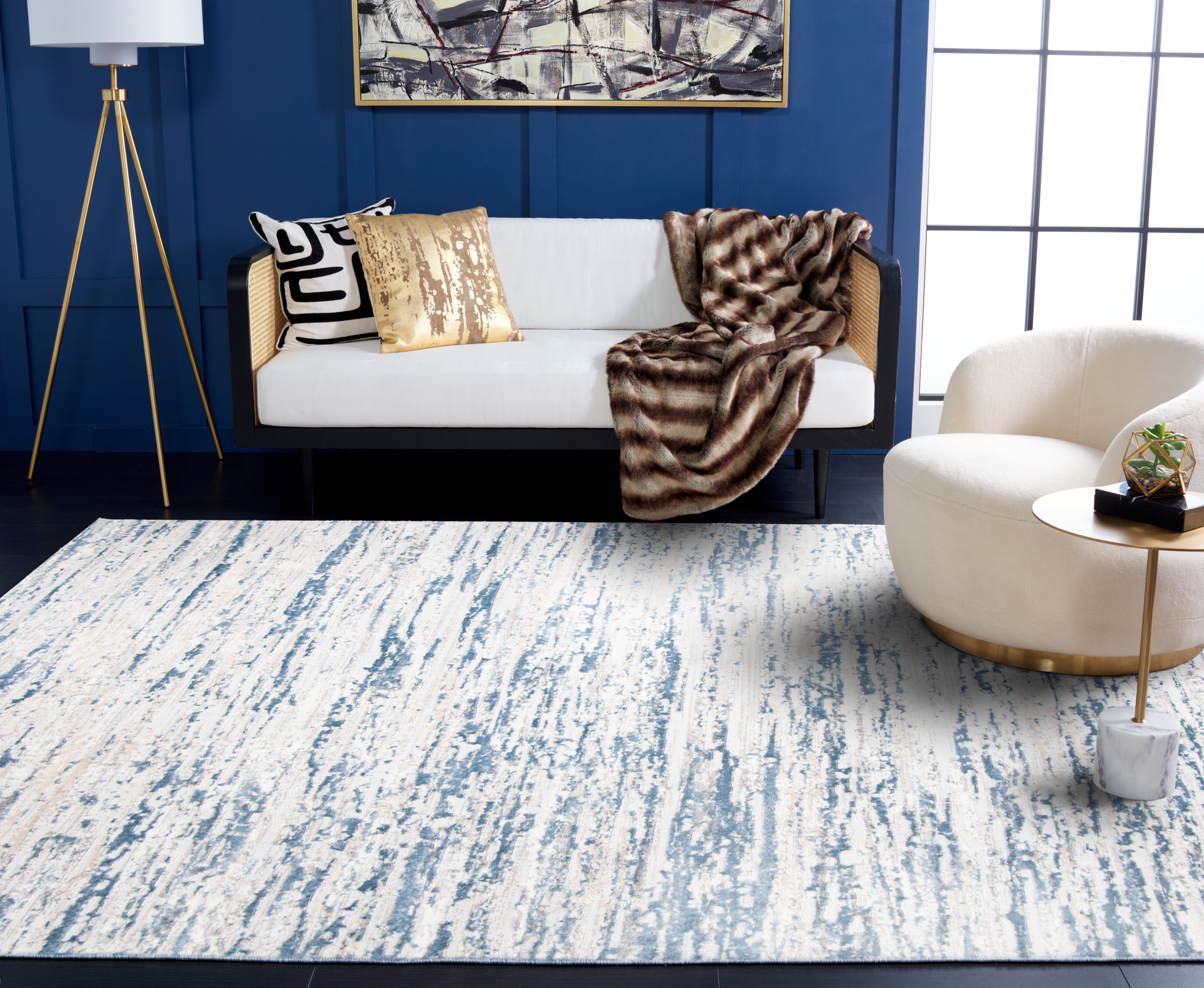 SAFAVIEH Amelia Lester Abstract Area Rug, Ivory/Blue, 2'2" x 4'