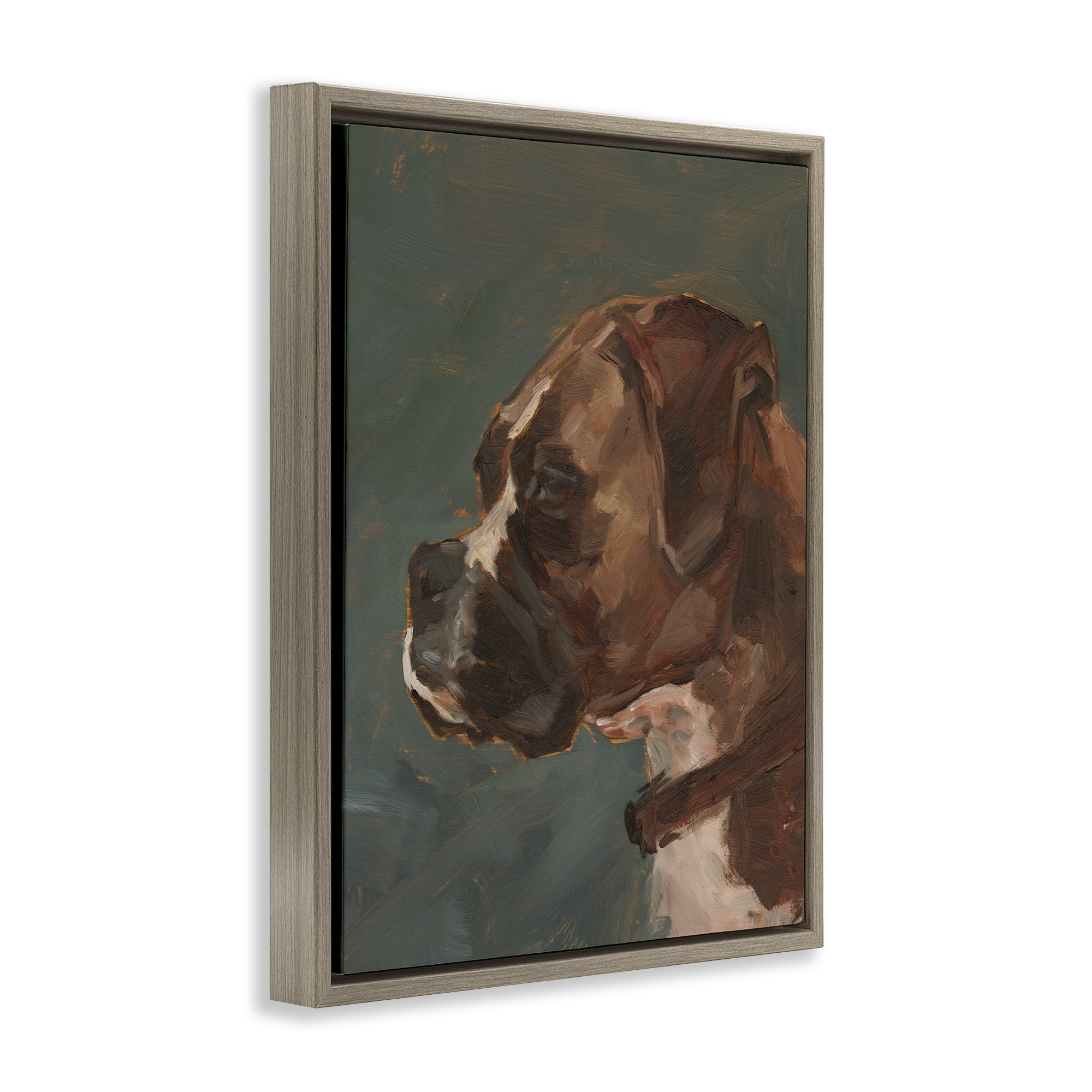 Stupell Industries Bulldog Gazing Portrait Animals & Insects Painting Brown Floater Framed Canvas Art Print Wall Art, 17 x 21