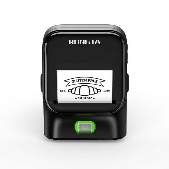 Rongta Bluetooth Label Maker Machine, Thermal Label Printer Easy to Use for Office, Home, Business, with 1 Roll 2x1.18 inch White Label(Black)