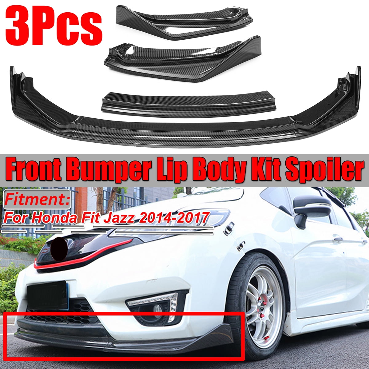 Carbon Fiber Look Front Bumper Lip Body Kit Spoiler For Honda Fit Jazz