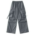 thumbnail image 4 of Hpapadks Womens Pants Relaxed Fit Baggy High Waist Zipper Slim Drawstring Waist Pockets Loose Cargo Pant Womens Slacks Dark Gray L, 4 of 4