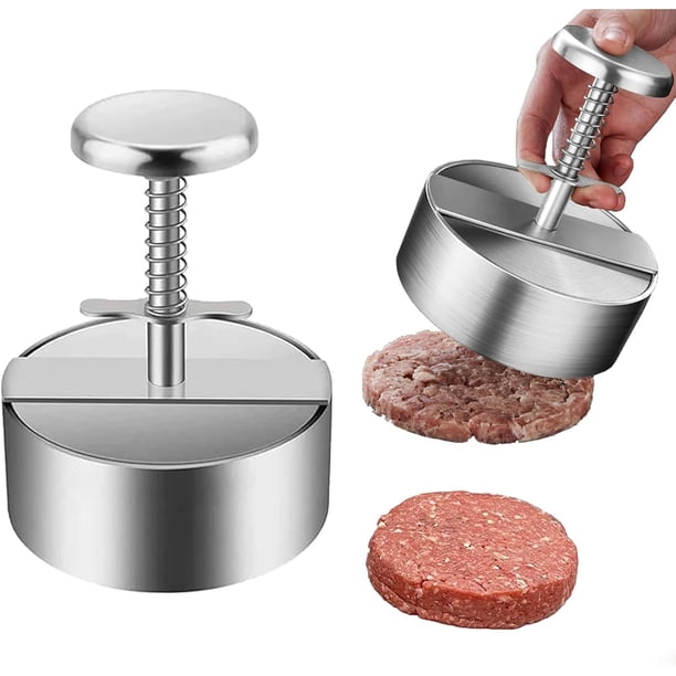 Prensa para hamburguesas, prensa manual para carne para hamburguesas, prensa para hamburguesas ajustable de acero inoxidable, ideal para carne de res, verduras, hamburguesas y para cocinar (C - 4 in)