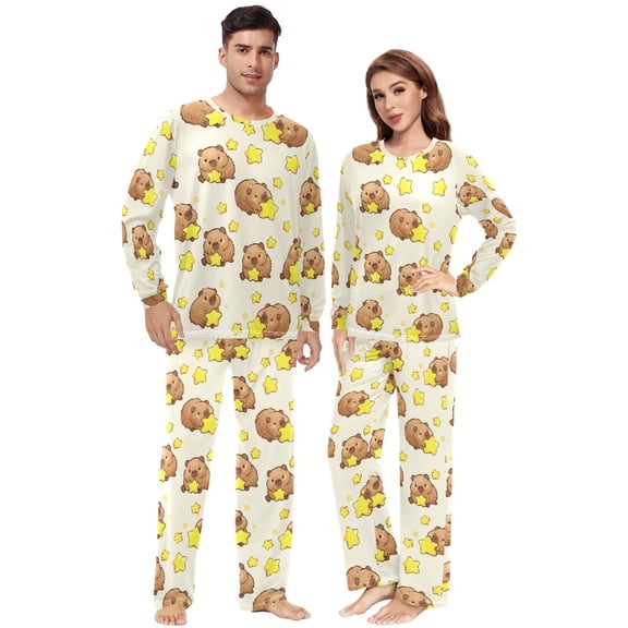 Matching Pajamas for Couples Capybara Star His and Hers Pajamas Sets Soft Long Sleeve Sleepwea