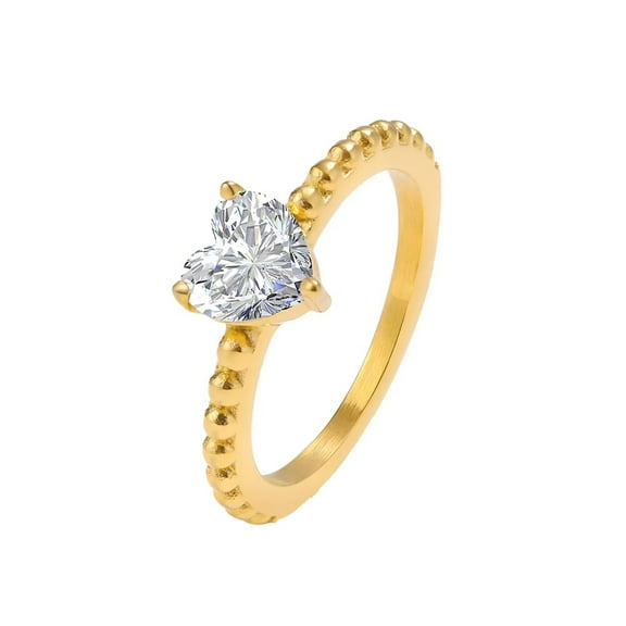 PAURO Women Stainless Steel Ring Heart Shaped Cubic Zirconia Wedding Band Gold Size 8