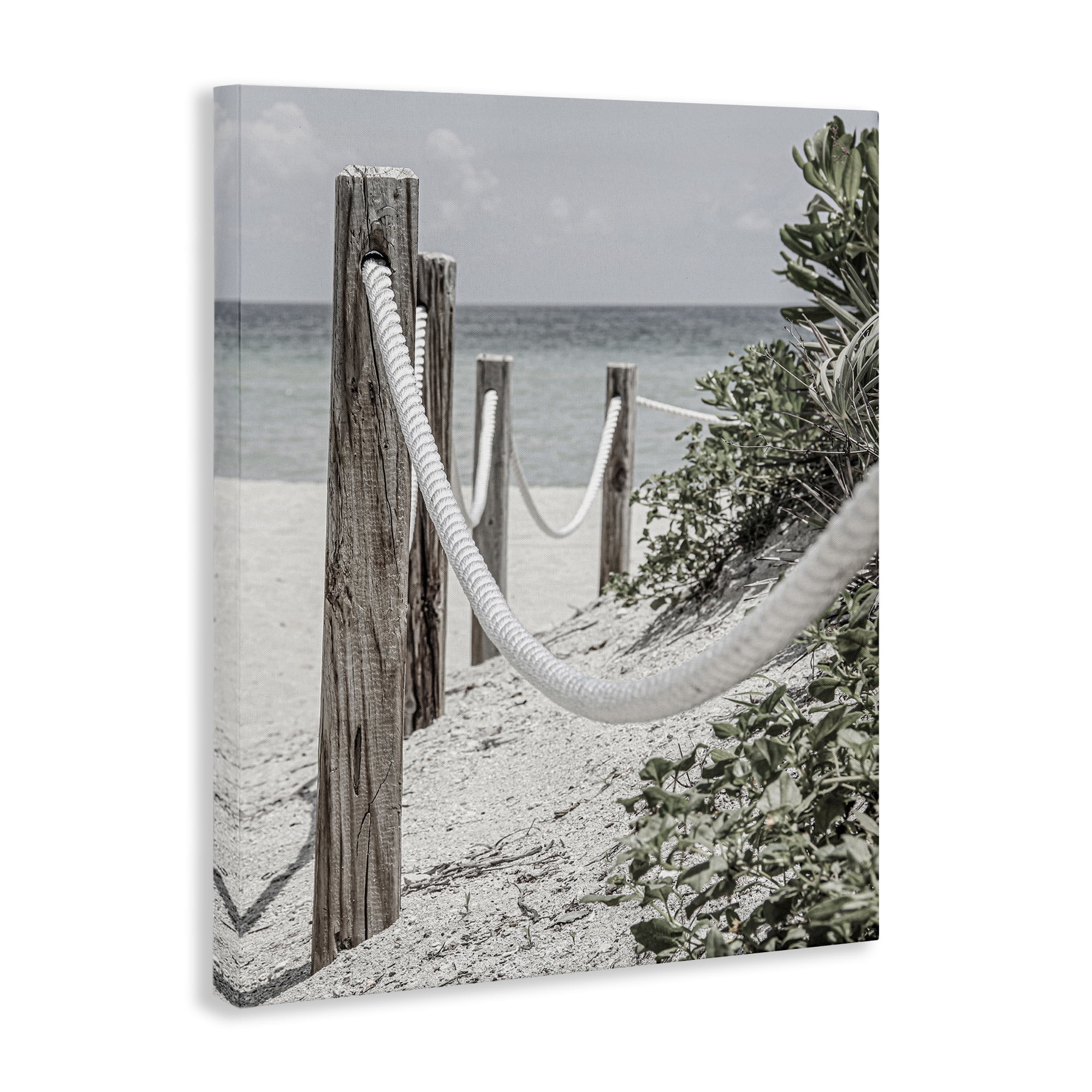 Stupell Industries Rope Fence Beach Landscape Photography Gallery Wrapped Canvas Art Print Wall Art, 30 x 40