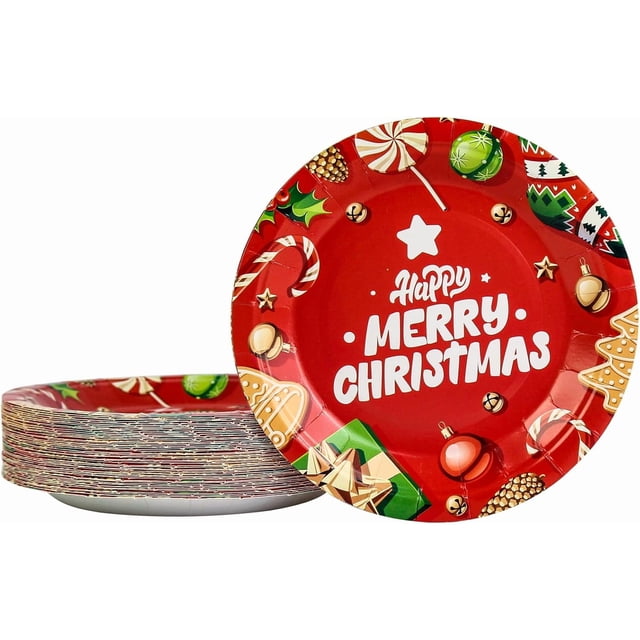 KFJBPB 50 Assiettes en Papier de Noël - Assiettes Jetables Rouges de 7 Pouces pour Fournitures de Fête de Noël